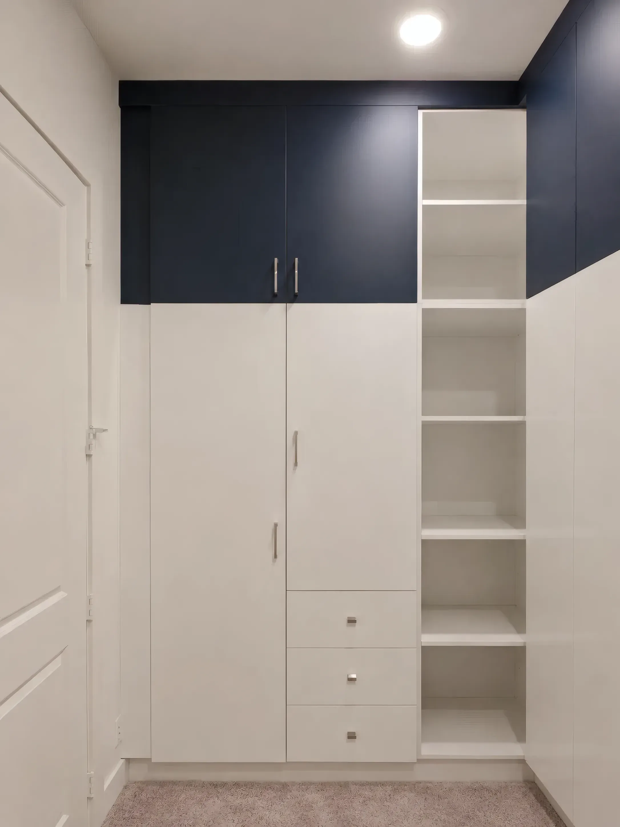Modern Navy and White Walk-In Closet, view 2